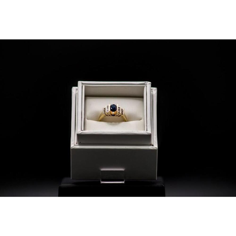 Bar Set Blue & White Stoned Ring 14KT Yellow Gold